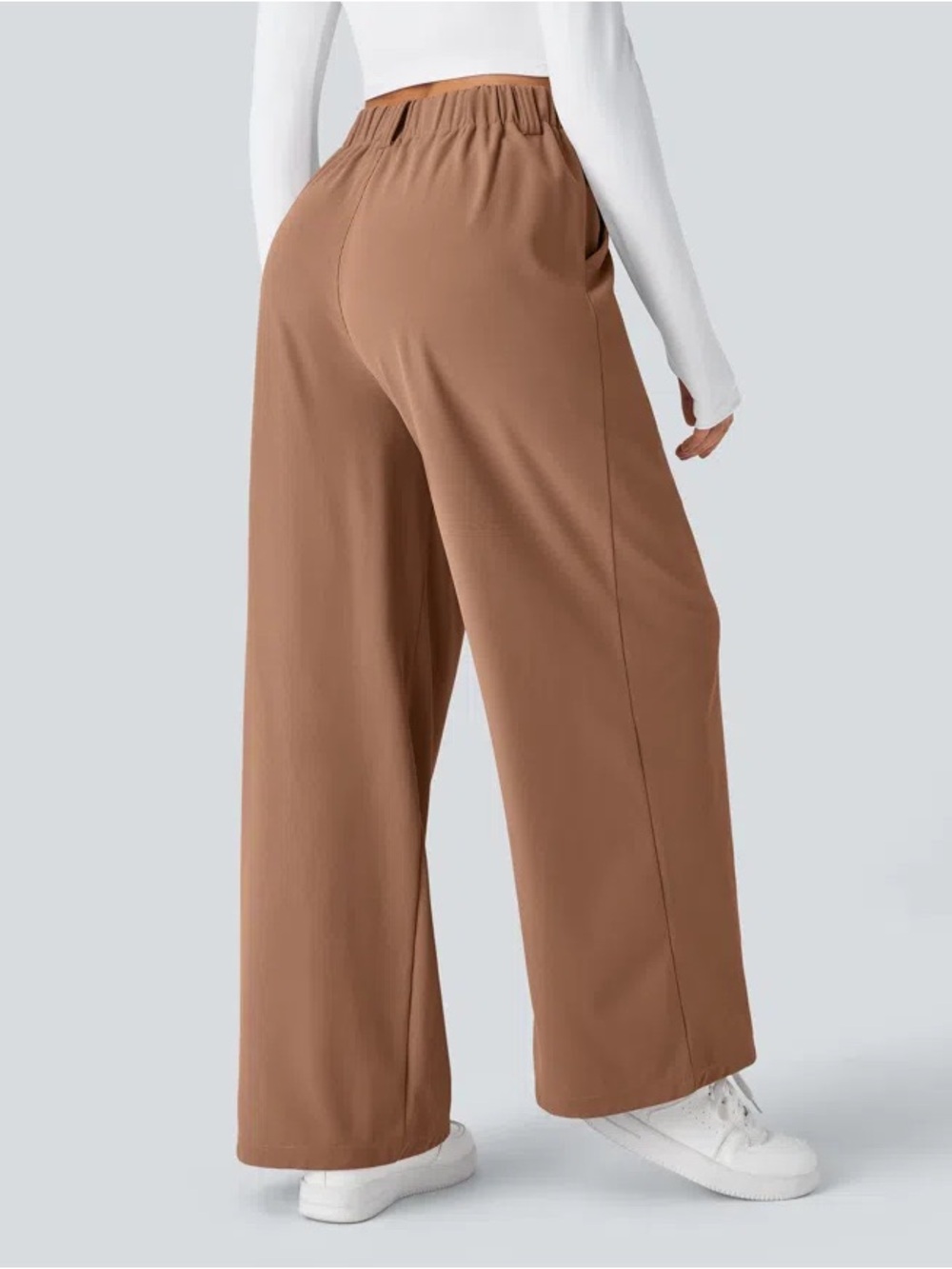 Halara Women’s High Waisted Pocket Wide Leg Waffle Work Pants Size M Tall Brown - Picture 2 of 8